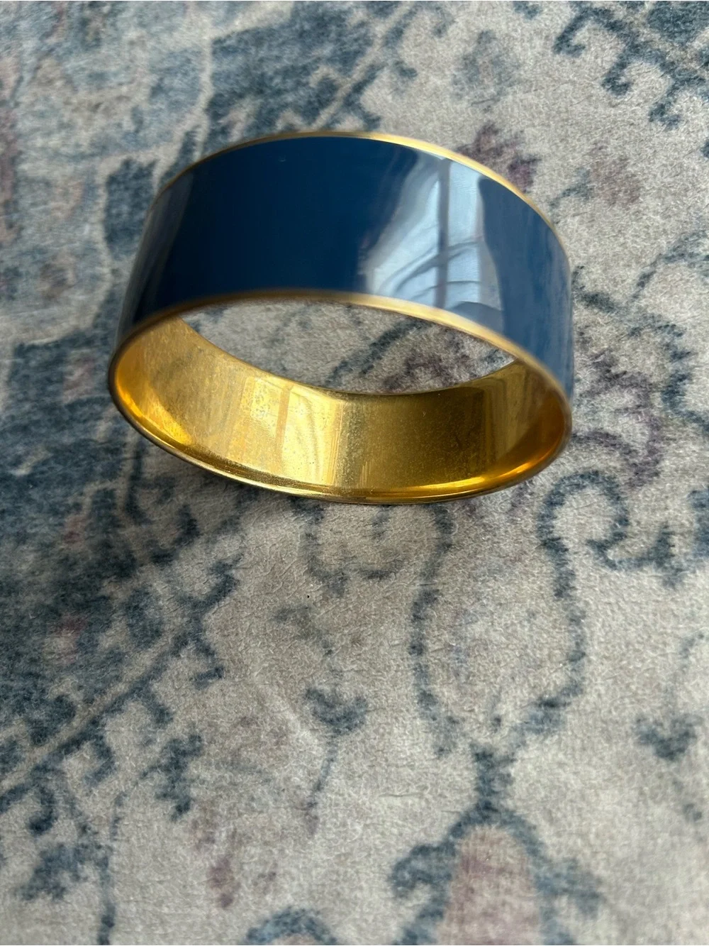 Vintage J.Crew Wide Navy Blue Enamel Cuff Gold Tone Rim Bangle Bracelet